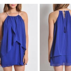 Halter neck royal blue layered dress. Size S